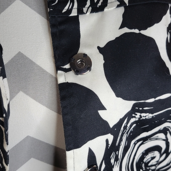 Cute Black/White Floral-Patterned Katherine New York Cotton Crop Jacket Size Sm - Picture 2 of 8